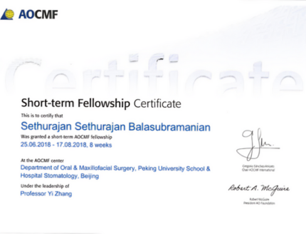 AOCMF Fellowship Certificate